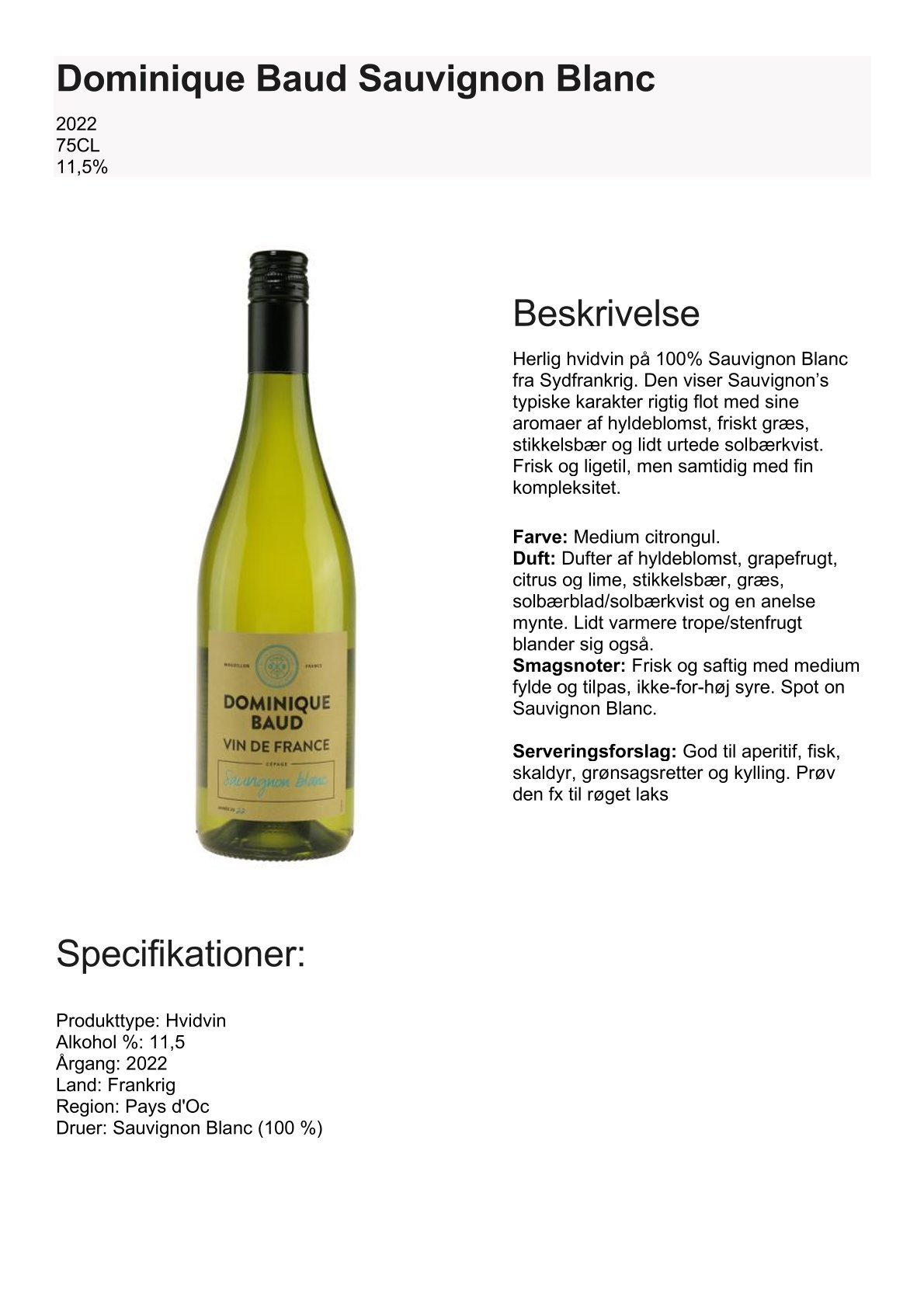 Dominique Baud Sauvignon Blanc